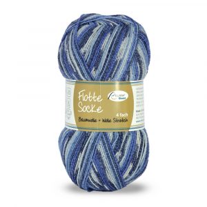 Flotte Socke 4f. Baumwolle + Wolle Stretch Nr. 1007 hellblau-mittelblau-marine