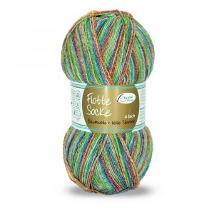 Flotte Socke 4f. Baumwolle + Wolle Stretch Nr. 1009 grün-rosa-orange