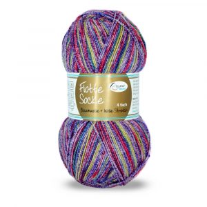 Flotte Socke 4f. Baumwolle + Wolle Stretch Nr. 1012 lila-gelb-rot