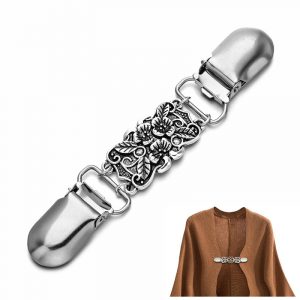 Tuch-Clip (Pullover-Clip) "Blume mit Blättern" silber