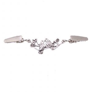 Tuch-Clip (Pullover-Clip) "Vogelpaar" silber